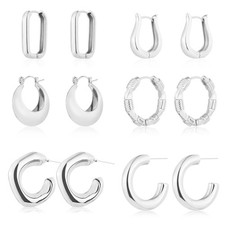 6 Pairs 14K Gold Plated Hoop Earrings for Women Lightweight Chunky Hoop Earri...