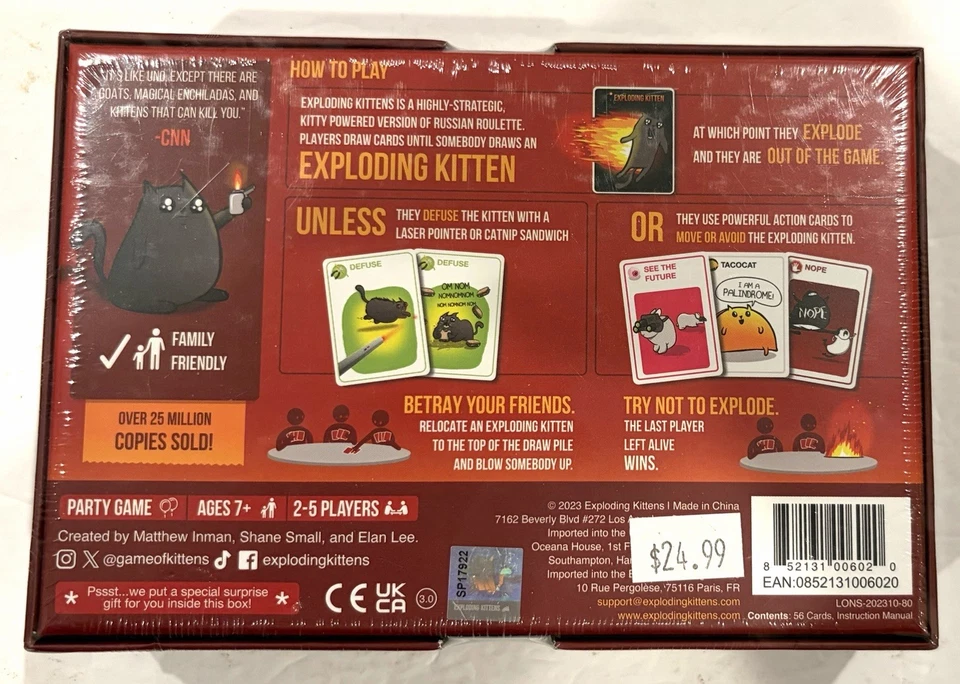 Exploding Kittens Card Game Original Edition New Sealed Family Party Game - Image 2 of 3