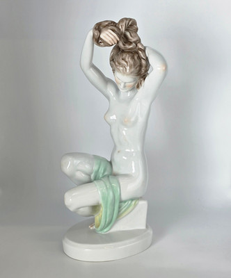Herend 5706 Akt Figur Porzellan Art Deco female Nude Skulptur 38cm Hungary sign.