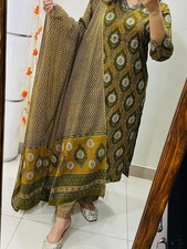 Heavy Cotton Straight Kurti Pant Dupatta Set Indian Top Tunic Kurta Set Dress