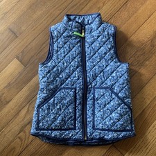 Crewcuts Girls Sleeveless Quilted High Neck Full Zip Up Vest Floral Blue Size S