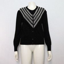 Chanel Damen Strick Cardigan schwarz Kristall Knopf V-Ausschnitt P64337 152317801