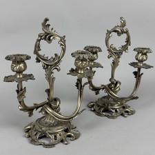 Coppia Candelabri Ottone Argentato 2 Fiamme Liberty Art Nouveau Floreale Vintage