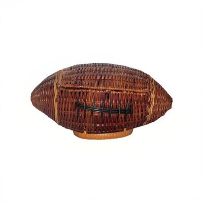 Football Wicker Basket With Lid Brown And Black Vintage
