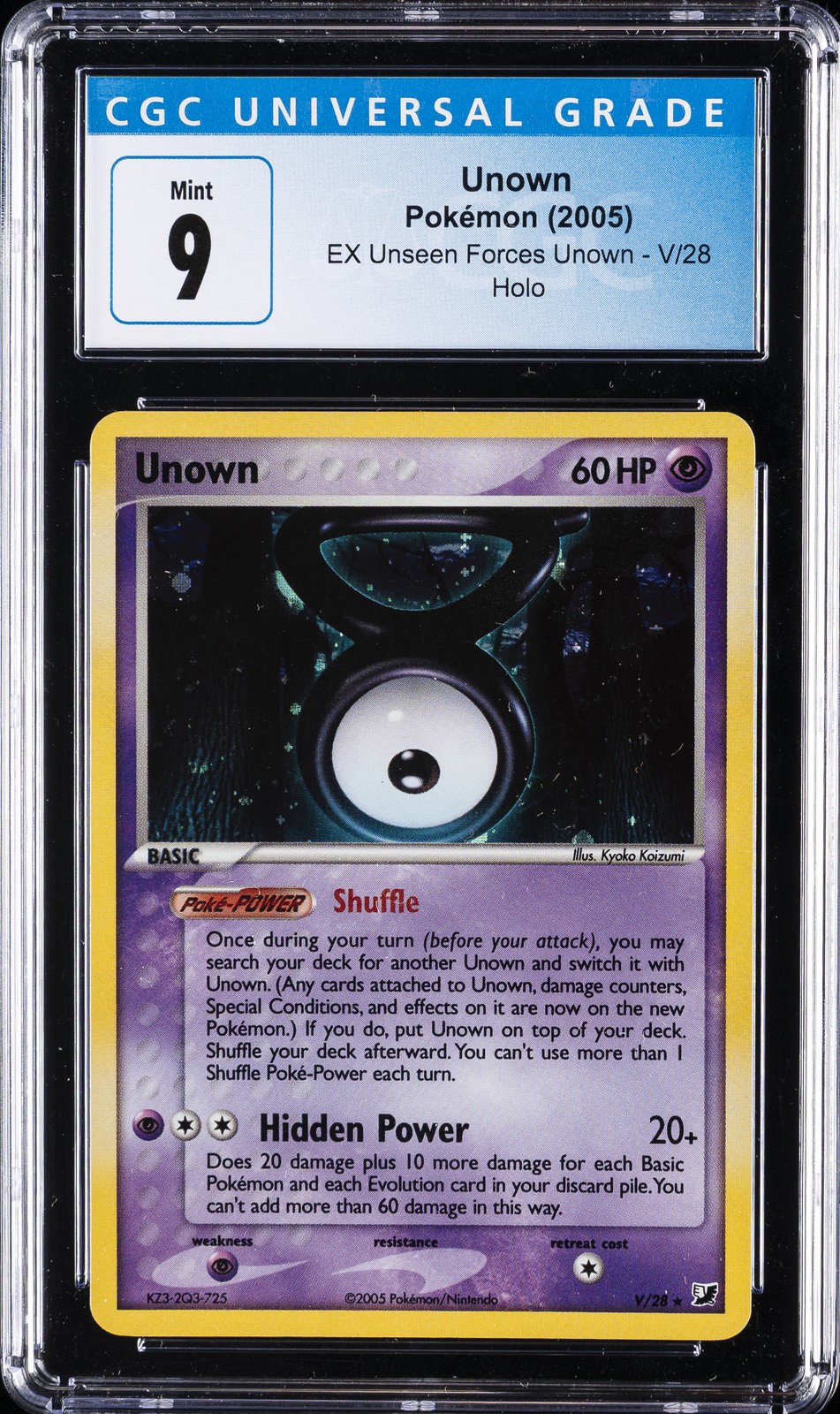2005 POKEMON EX UNSEEN FORCES #V/28 UNOWN-HOLO CGC 9