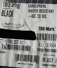 Carol 02769 18/3C Carolprene SOOW 600V 90C Portable Power Cable Cord Black/25ft