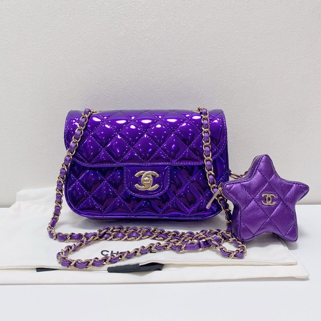 Chanel Big Mini CF Purple Patent Crossbody Bag For Women | eBay