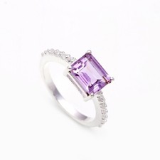 Natural Pink Amethyst Octagon Shape Dainty Ring 925 Sterling Silver Boho Jewelry