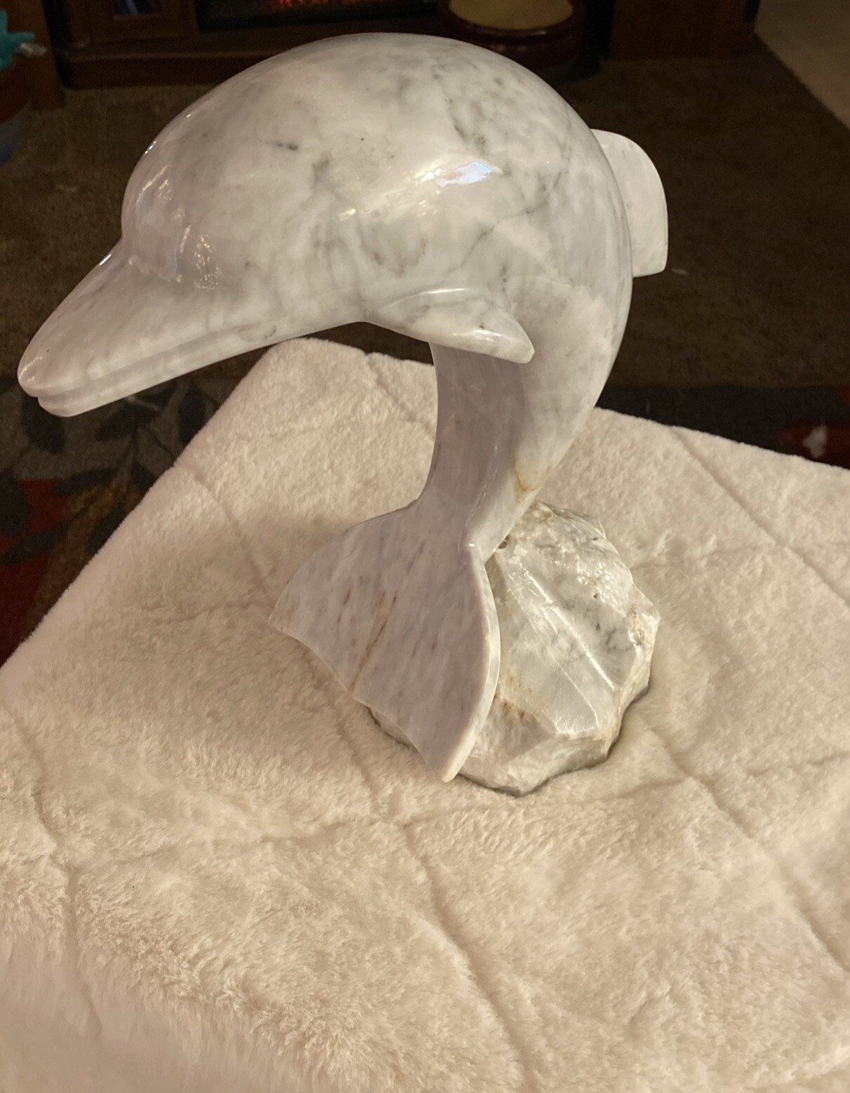Dolphin Scupture Solid Marble,On Solid Marble Stand 13.5 Inches Tall Wt. 25.1lbs