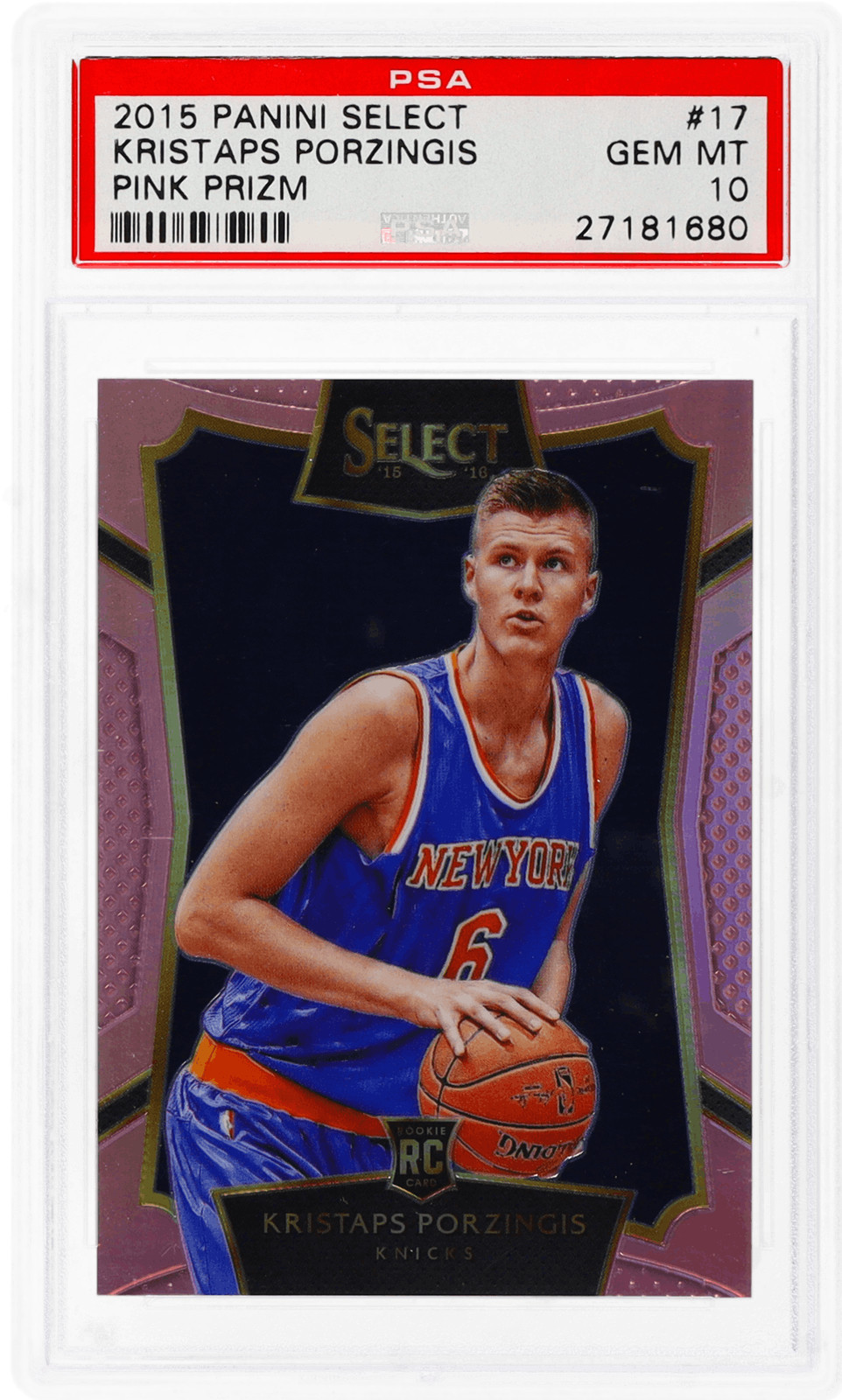 2015 Panini Select Kristaps Porzingis Concourse Pink Prizm /20 PSA 10 Rookie RC