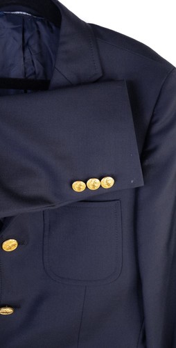 Brooks Brothers Fleece Loro Piana Super 120's Wool Navy Blue Gold Button Sz 14 - Picture 6 of 15