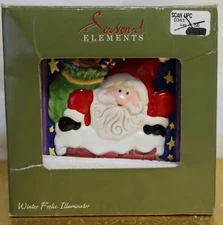 New Seasonal Elements "Winter Frolic" Ceramic Crock Santa Clauss Candle/Jar. 712
