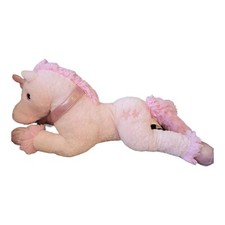 Dandee Collector's Choice Pink Unicorn Plush Lying 25" Stuffed Animal With Stars
