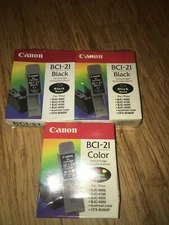 New 3 Canon BCI-21 Ink Cartridges - 2 Black Cartridges and 1 Color Cartridge