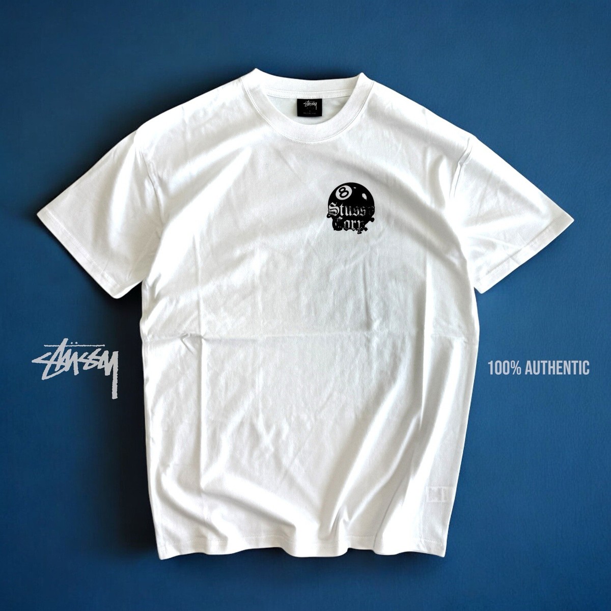 Stussy 8 Ball Corp. Tee Australia Branch- White, 100% Authentic