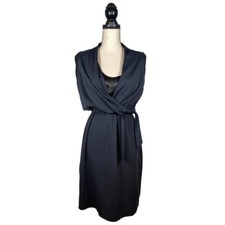 T Tahari Black Layered Faux Wrap Dress       Size:  US 8