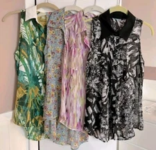 Bundle Of 4 Women's Small/XS Sleeveless Blouses Sheer/Semi Sheer Multiple Colors