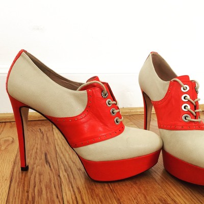 high heel saddle shoes