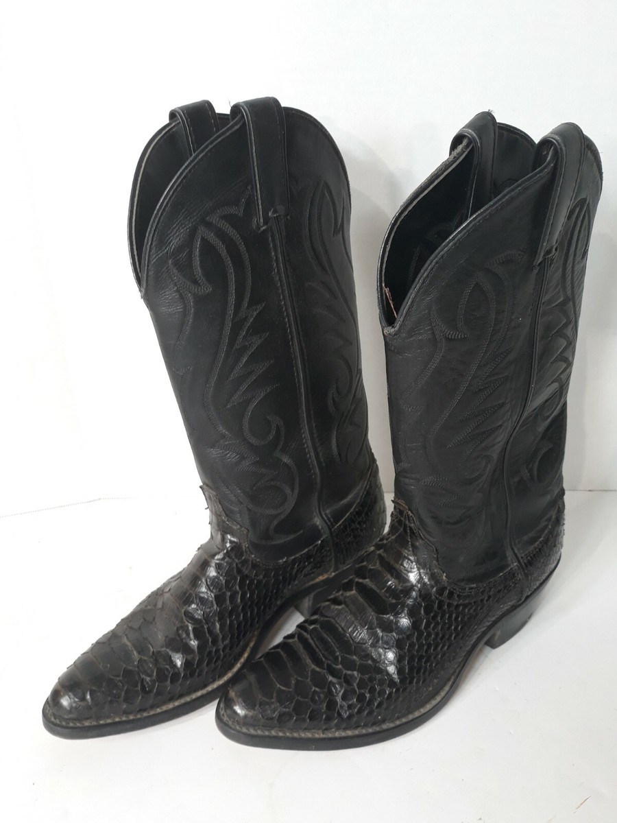 Laredo Black Leather & Exotic Snake Skin Cowboy Boots Men display picture 2