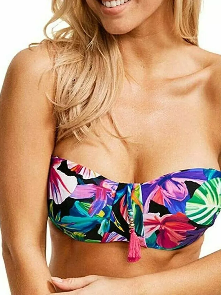 Figleaves Hawaii Bandeau Strapless Bikini Top Underwired Padded - Hibiskus