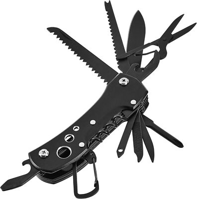 15-in-1 Stainless Steel Multitool Pocket Knife with Sheath   Black