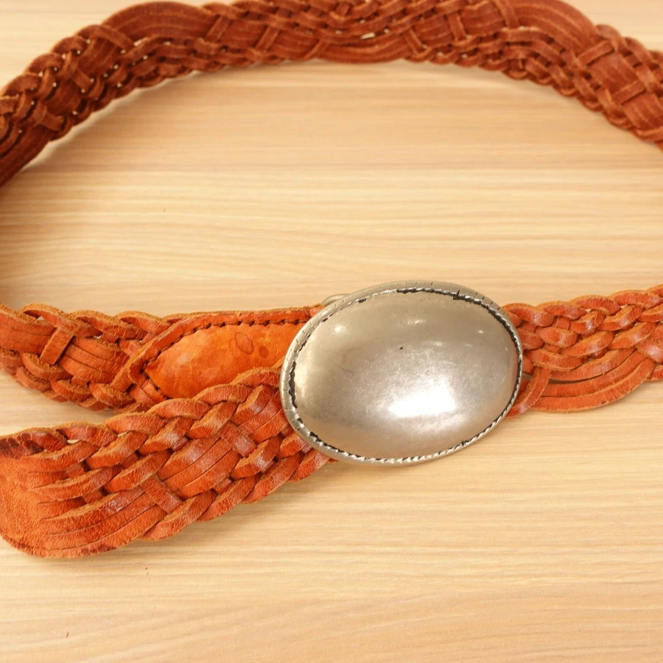 Cinturón Hebilla Ovalada Plateado 28 XS Pequeño Cuero Marrón Occidental INGLATERRA GEORGE STUART Foto 2 de 4