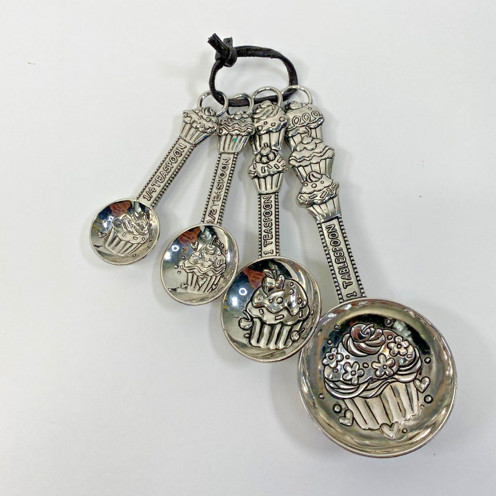 Cupcake Measuring Spoons Ganz Decorative Silver Metal Kitschy Kitchen Set Of 4-image