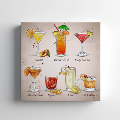 Getränke Cocktails Sammlung Leinwandbild Wandbild, Küchendeko Wandbehang