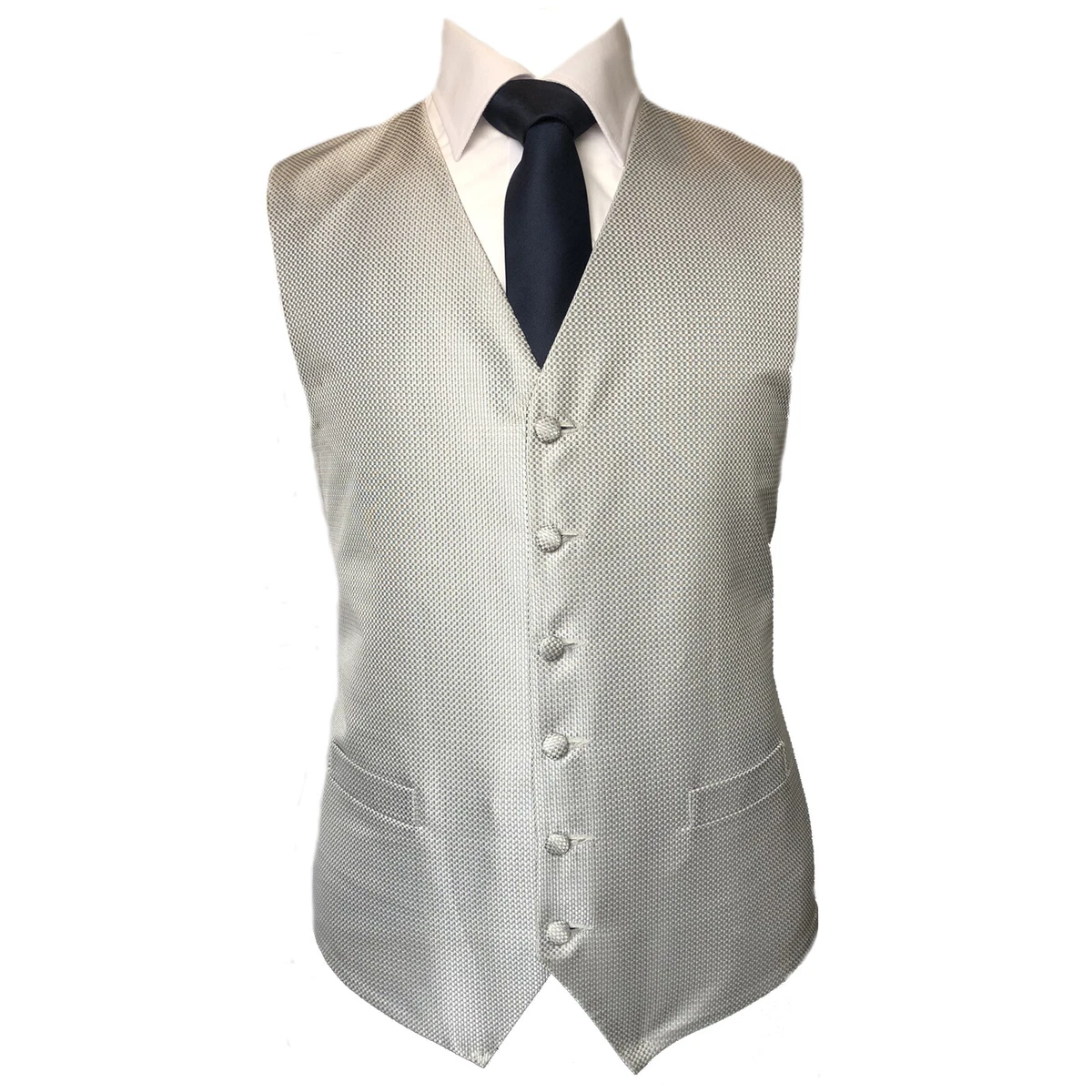 Grey Check Waistcoat Vest Self Pattern Wedding Formal Christmas UK