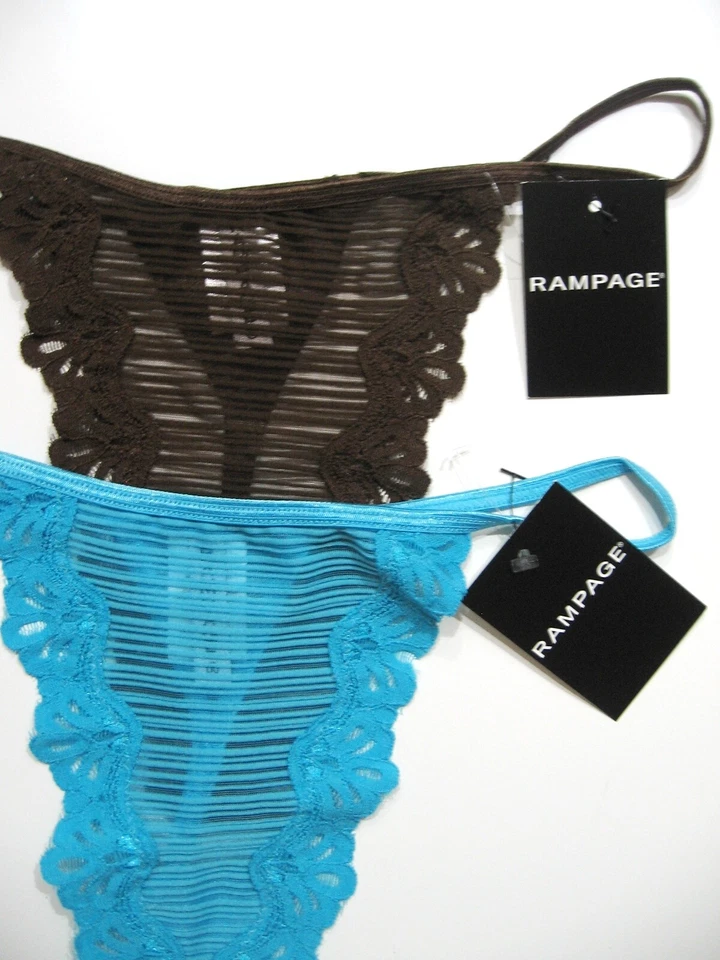 A057 Rampage NUEVO Lujoso Encaje Festoneado Malla Transparente Tanga S M Chocolate Aqua Foto 2 de 2
