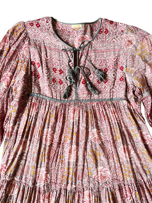 cotton voile midi dress in block print Hand Block Print Cotton Voile Midi Dress: Bohemian Hippie Style