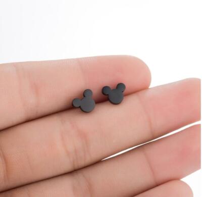 Unisex Titanium Tiny Punk Black Disney Mickey Mouse Earrings Stud