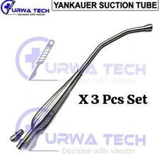 3X YANKAUER SUCTION TUBE 11" WITH REMOVABLE TIP, TUBING CONECTION SURGICAL INST