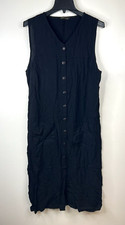 Black Button-Front Pocket V-Neck Midi Dress Size M