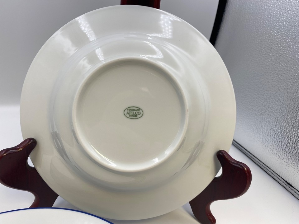 Set of 4 Apilco TUILERIES Blue Band Soup / Pasta Bowls made in France