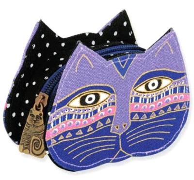   New LAUREL BURCH Coin Bag CAT KITTEN FACE HEAD ART Zip Case Purse Pouch PURPLE
