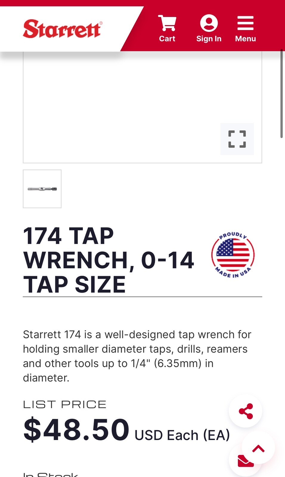 Starrett No. 174 Tap Wrench eBay