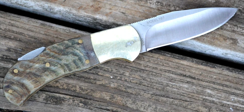 Cuchillo plegable Browning Full Curl 107 hoja plana de acero mango de cuerno de oveja Foto 4 de 4