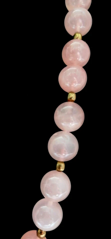 IMPORTANTE COLLANA REGOLARE GIROCOLLO DI QUARZO ROSA CHIUSURA ARGENTO. - Immagine 4 di 4