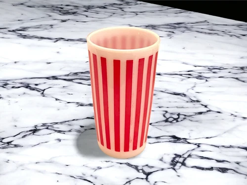 VTG MID-CENTURY 1950S HAZEL ATLAS PLATONITE RED CANDY STRIPE MILK GLASS TUMBLER