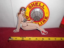 7 x 6  in SEXY LADY - SHELL GASOLINE ADVERTISING HEAVY METAL PORCELAIN #Z 521