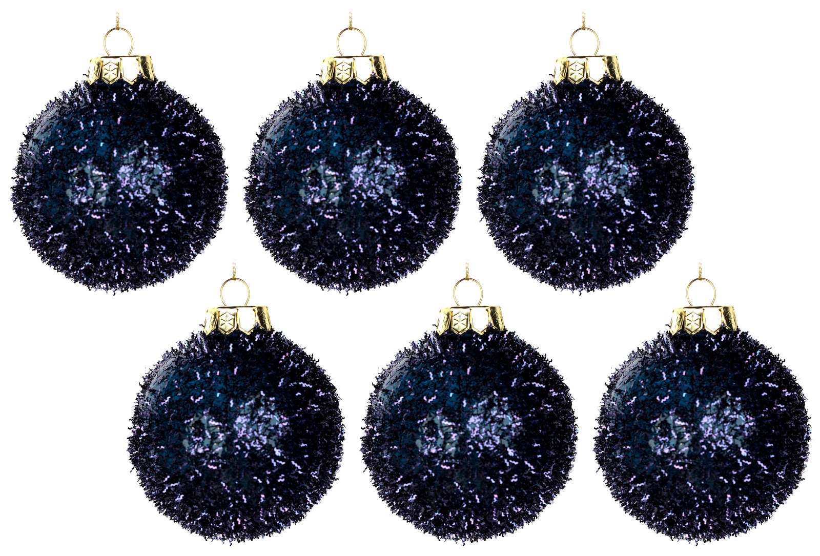 Christmas Tree Tinsel Baubles Decorations - Midnight Navy Blue (Set of 6)