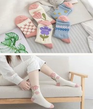 5 Pairs Girls Cotton Socks Novelty Floral Design Casual Dress Socks