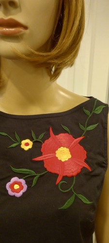 Evan Picone Zip Stretch Embroidered Black Sleeveless Dress 10 - Picture 4 of 9