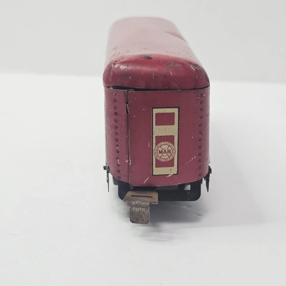 Vintage 1950 Marx Trains Tin O Gauge Pullman Bogota Passenger Car Red & Blue Set - Image 3 of 4