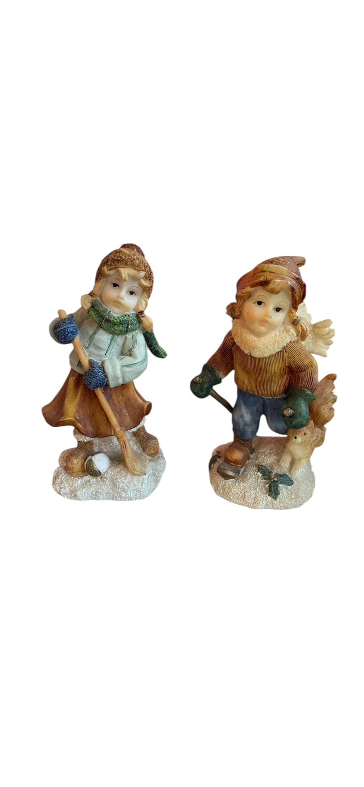 K’s Collection Winter Kids Figurines Set Boy & Girl Ice Skating 6” Vintage