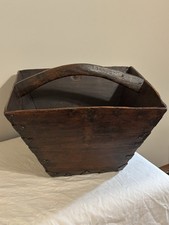 Ancien panier seau mesureur à riz chinois asiatique hauteur 9,5"