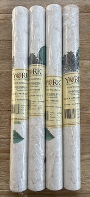 4-YORK Wallcoverings Prepasted Double Rolls Cream Marble Hydrangea Floral HP5408