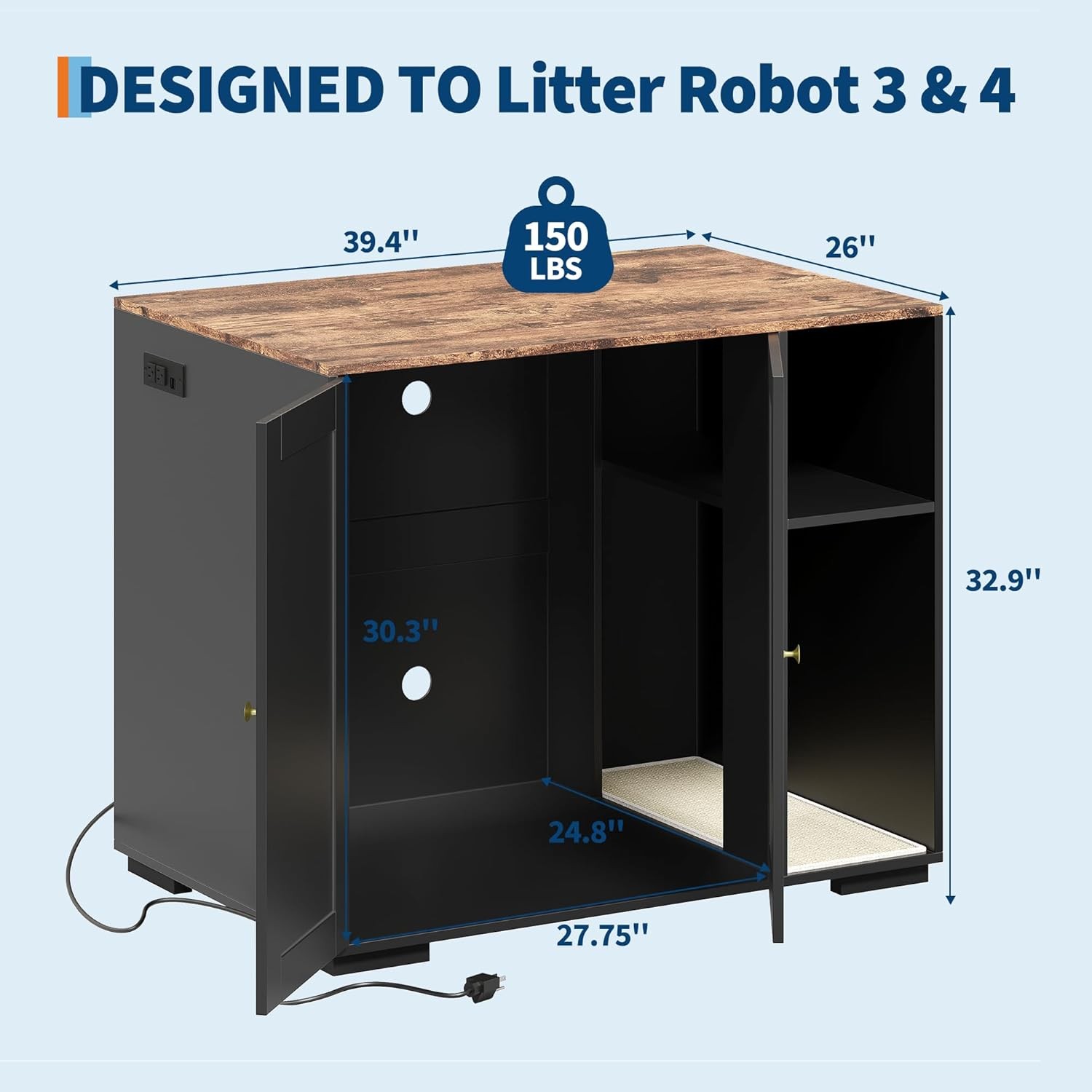 Enclosure Hidden Washroom Pet Litter Cabinet W/ Charging Station
