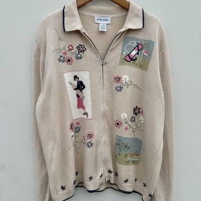 Vintage Alfred Dunner bestickte Strickjacke XL UK 16-18 Cottagecore Ramie Strick